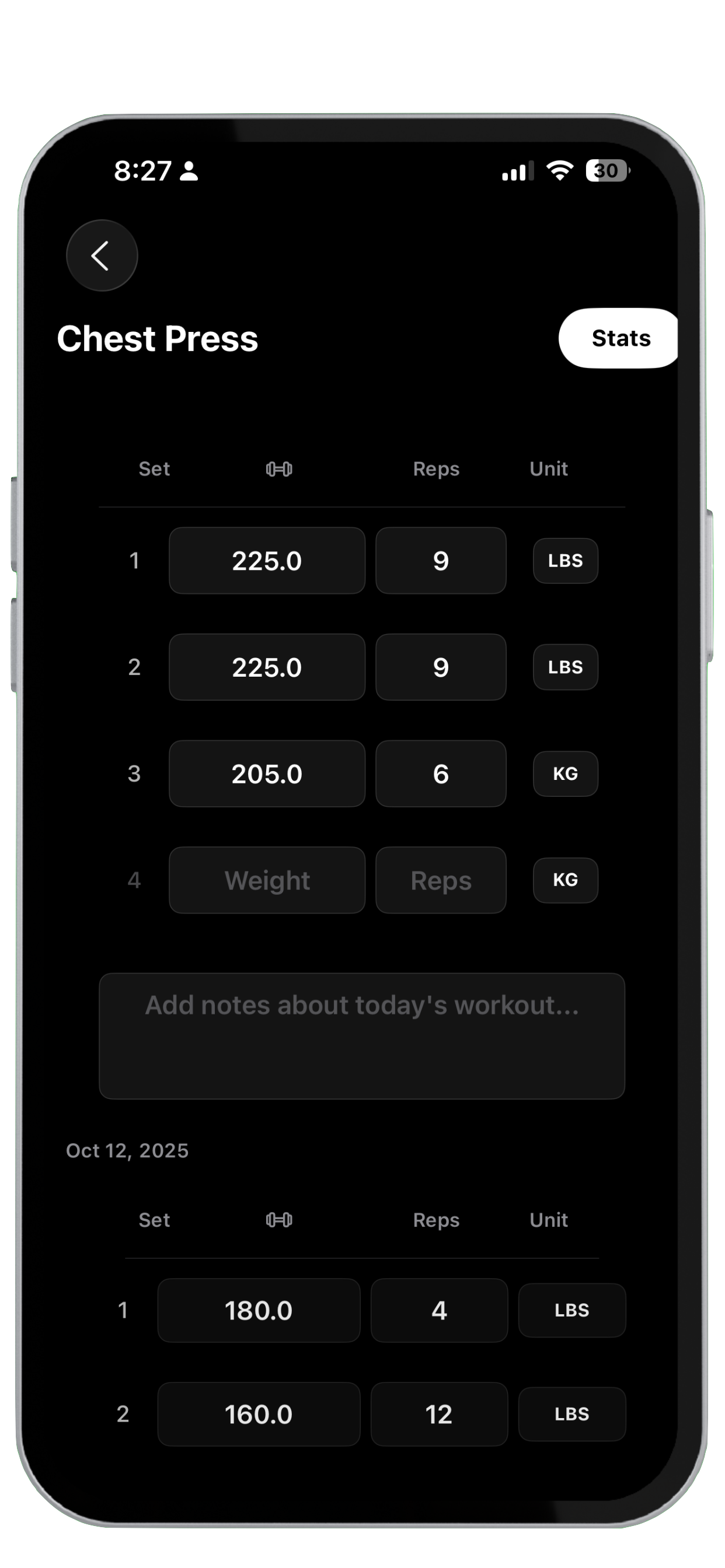 Chest Press Workout Logging